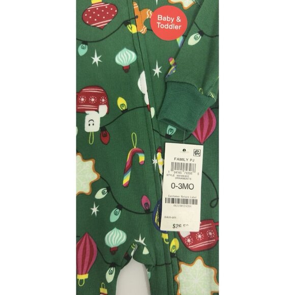 Holiday Lane Baby Christmas Footed Sleeper 0-6 M Green Lights Ornaments Cotton. - Picture 3 of 4